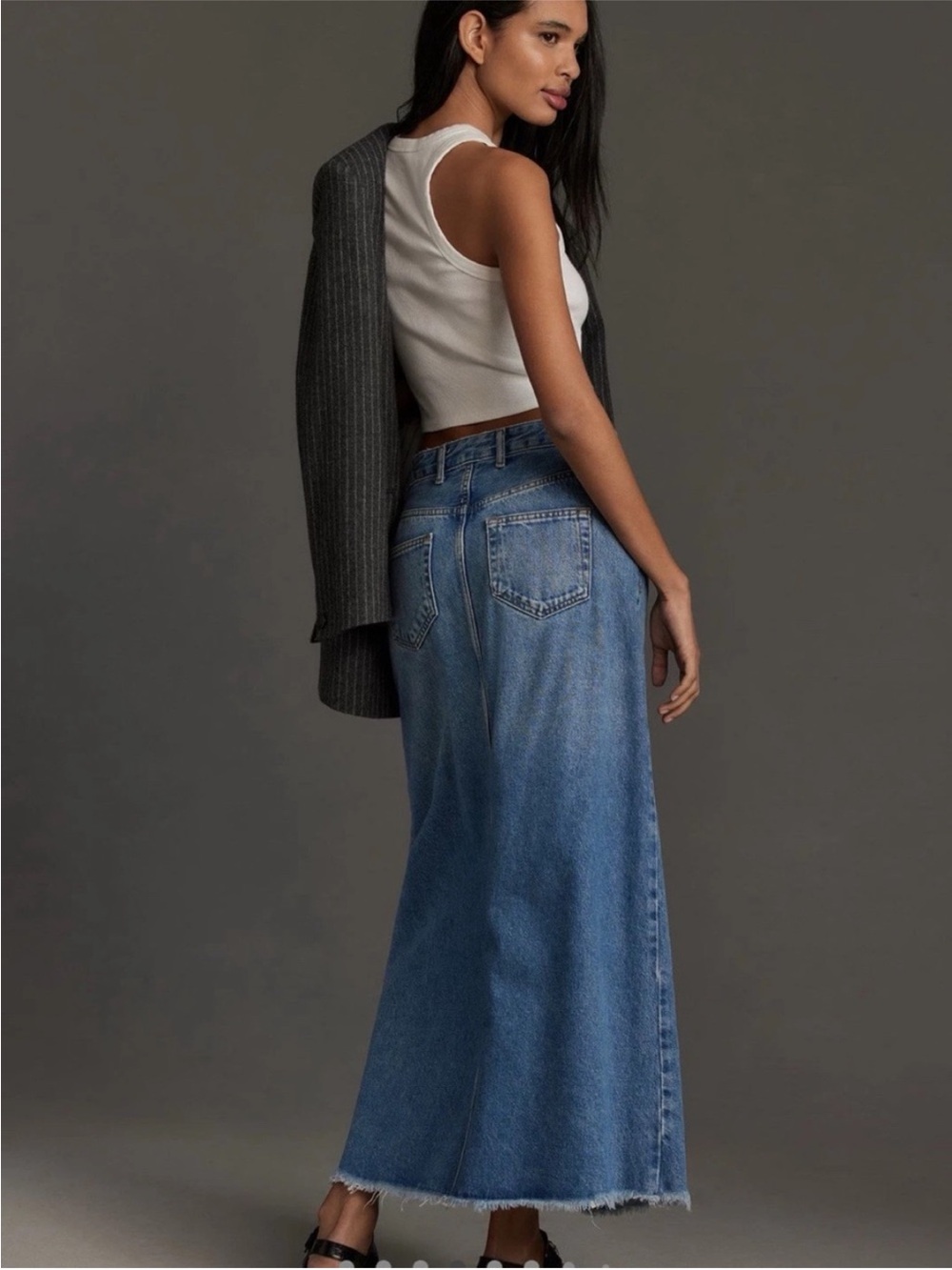 🌼 Pilcro Anthropologie High-Waist Blue Denim Maxi Skirt with Front Slit size 2 - Picture 3 of 13